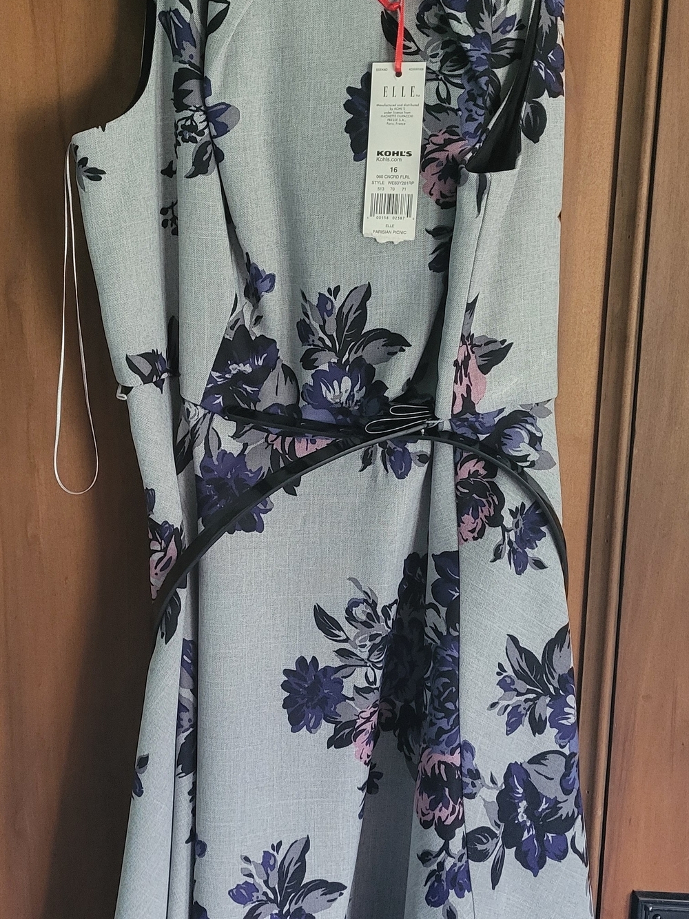 ELLE Floral A-Line Dress in Light Gray with Purple Blossoms